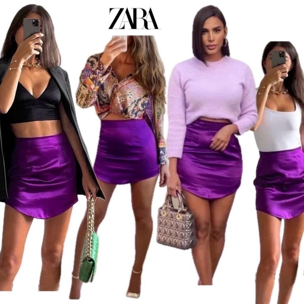 ZARA Purple Satin Effect Skirt NWT Size XS